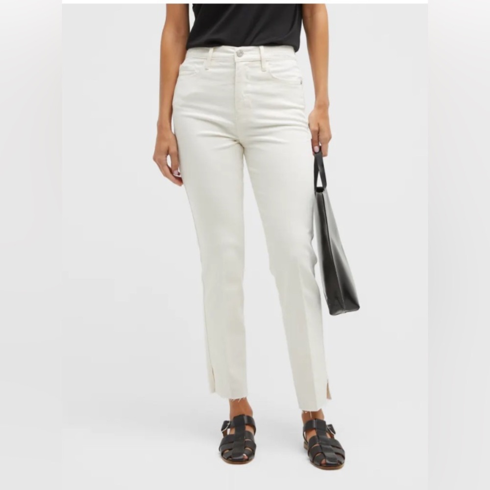 Frame Sz 27 White Le Sylvie Crop High Rise Straight Fit Jeans Side Slit EUC